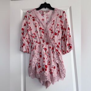 H&M Pink Floral Lace-Trim Romper